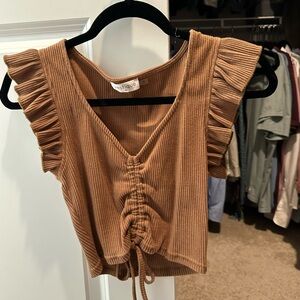 Women's Tan Ruffle Sleeve Top